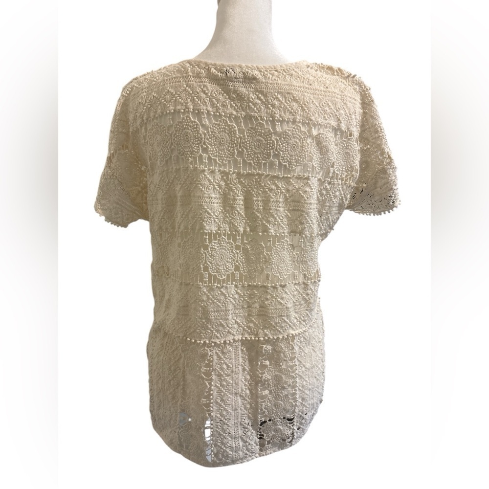 Anthropologie‎ Cream Lace/crochet Top - Size Small Sheer - Picture 8 of 9